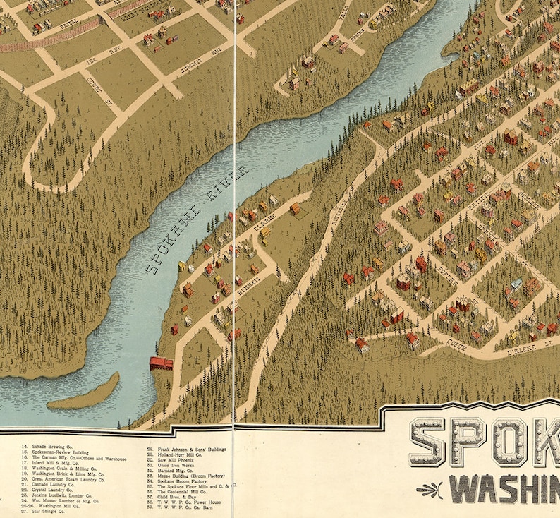 Map of Spokane Washington W.A 1905. Vintage restoration | Etsy