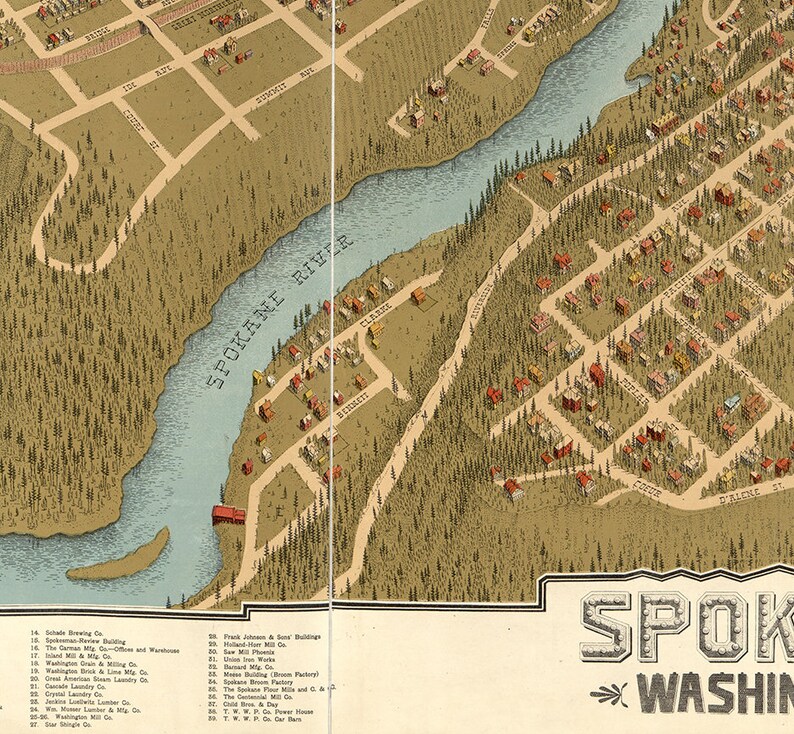 Map of Spokane Washington W.A 1905. Vintage restoration | Etsy