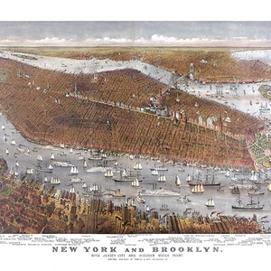New York Manhattan e Brooklyn: con Jersey City e Hoboken waterfront 1877. Completamente restaurato! Nessun collegamento nero al centro, strappi stampati!