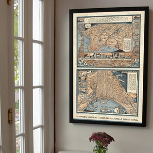 Mappa di Long Beach, Contea di Los Angeles, California 1933. Riproduzione di una vecchia mappa da parete in stile arredamento d'epoca.