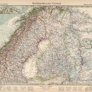 Carte de la Finlande 1925.  Nordskandinavien - Finlande. Scandinavie du Nord - Finlande.  Home Deco Style Old Wall vintage Réimpression.