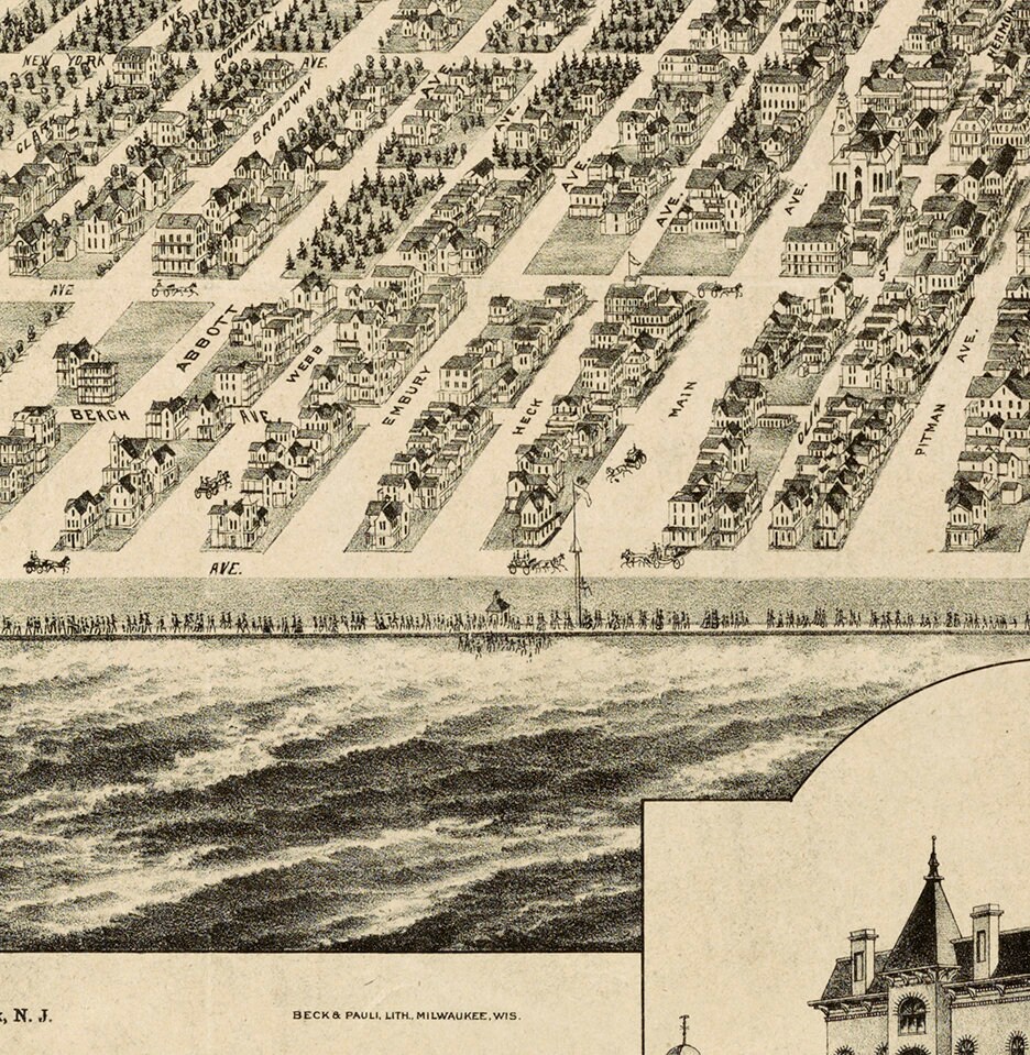 Map of Ocean Grove Monmouth and Neptune Co. New Jersey NJ Etsy