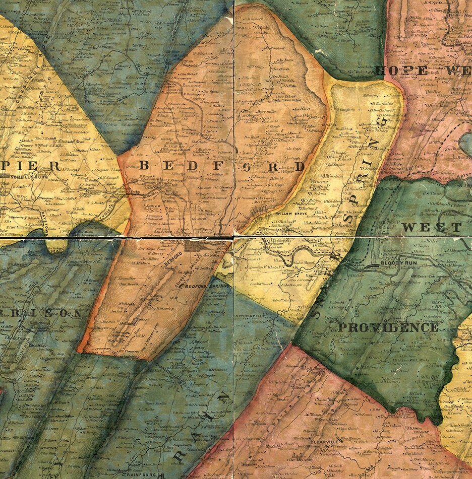 Map of Bedford County Pennsylvania PA 1861. Vintage Etsy