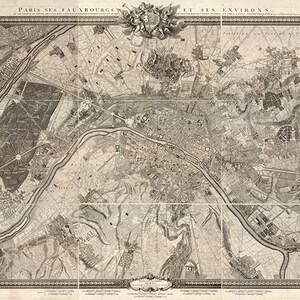 Mapa de París, Francia, 1731.   Restauración Hardware Home Deco Style Old Wall Map. Reproducción Vintage