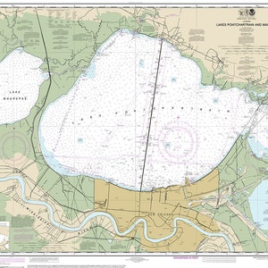 NOAA Nautical charts of Lakes Pontchartrain and Maurepas 11369, Louisiana, Boyou Bonfouca, Howze Mandeville, Madisonville, Reproduction map.