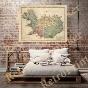 Map of Iceland, 1752.  Restoration Hardware Home Deco Style Old Wall Vintage Reprint.