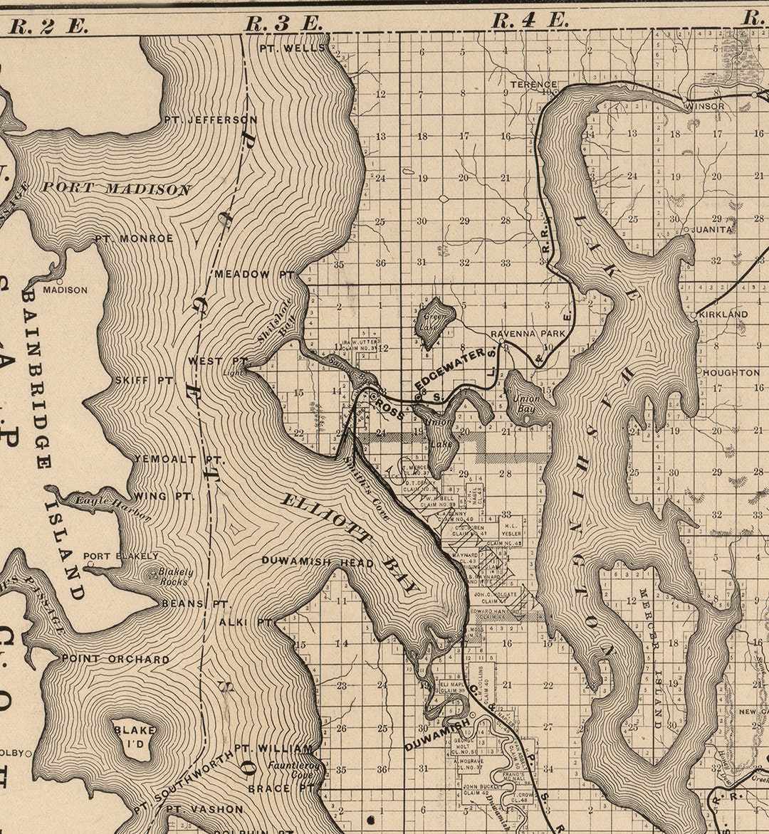 Mapa del Condado de King Washington WT 1888. Vintage Etsy
