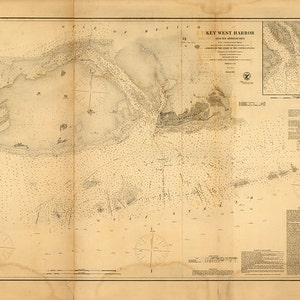 Seekarten von Key West Harbor, Florida, FL 1864.  Restaurierung Hardware Home Deco Stil alte Wand Vintage Reprint.