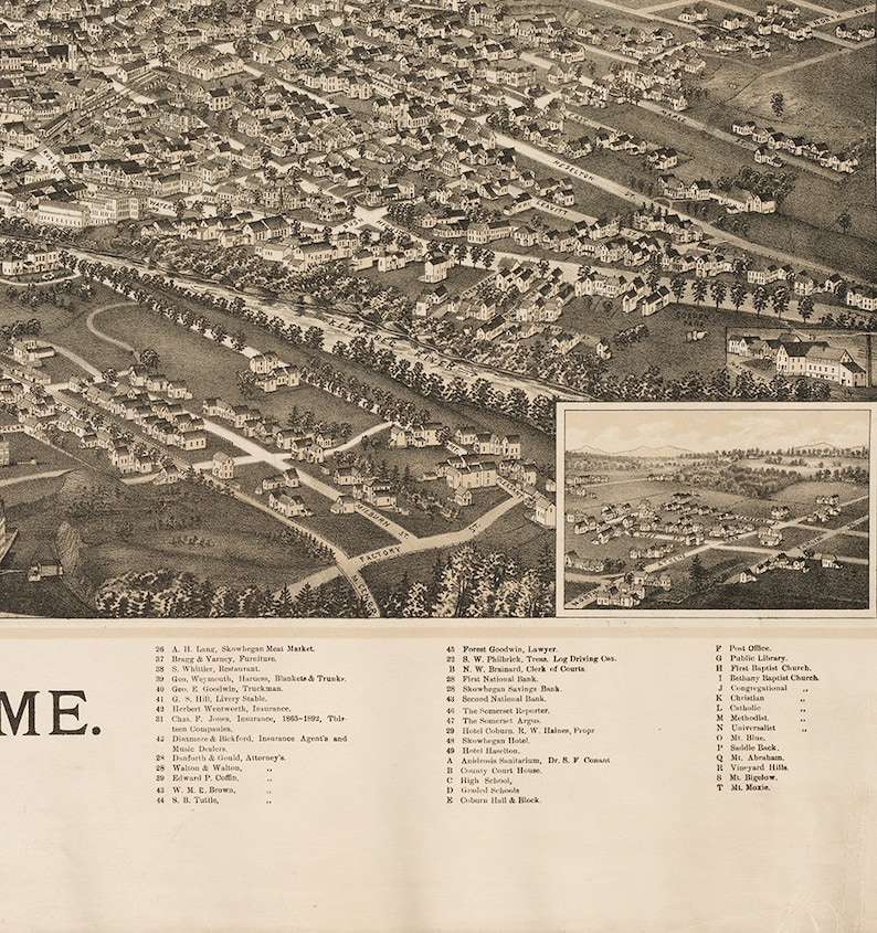 Map of Skowhegan Somerset County Maine ME 1892 Vintage Etsy
