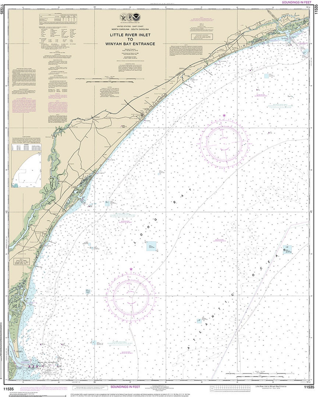 Nautical Charts of Little River Inlet to Winyah Bay Entrance, North and