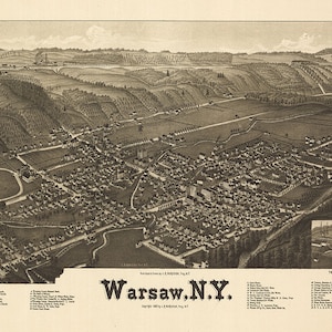 Carte de Varsovie, Wyoming Co., New York - carte murale vintage Art Decor
