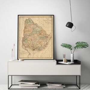 Map of Eastern Republic of Uruguay, 1893. Vintage home Deco Style reproduction map print.