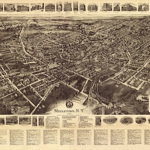 Carte de Middletown, comté d'Orange.  New York 1922. Matériel de restauration vintage pour la maison, impression de reproduction de carte murale ancienne de style déco. NY0095