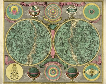 Celestial Map (1772) by Tobias Conrad Lotter.  Celestial Planisphere According to the Reinstatement of Hevelius and Halley.