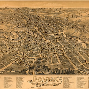 Mappa di Dover, Contea di Stafford, New Hampshire NH 1888. Riproduzione giclée di una vecchia parete in stile Home Deco di Restoration Hardware.