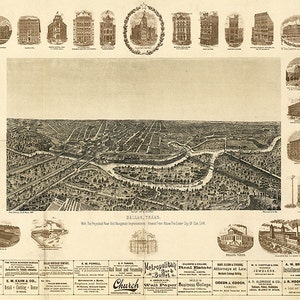 Karte von Dallas, Texas, 1892, von der Stadt Oak Cliff aus gesehen.  Vintage-Restaurierung Hardware-home Deco-Stil alte Wand Reproduktion Karte Drucken.