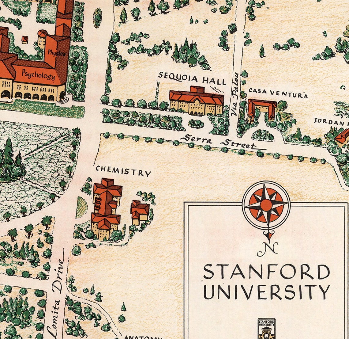 Map of Stanford University. Home Deco Style Old Reproduction. Etsy