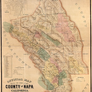 De kaart van de Provincie van Napa, Californië CA 1895.  Vintage restauratie hardware huis Deco Style oude muur reproductie kaart print.