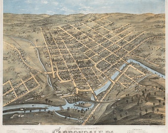 Map of Carbondale, Lackawanna County, Pennsylvania, PA.  Vintage home Deco Style old wall reproduction map print.