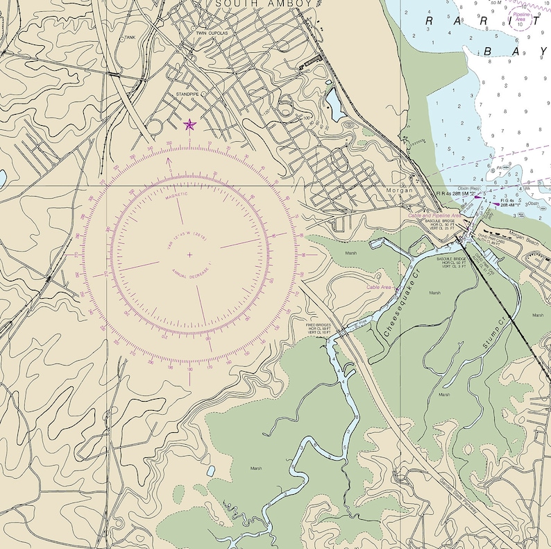 Nautical Chart of Raritan River Raritan Bay to New Brunswick. Etsy