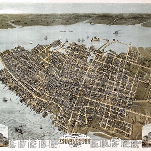 Karte von Charleston, South Carolina SC 1872. Drie, C. N. Vintage Restauration Hardware home Deco Stil alte Wandkarte
