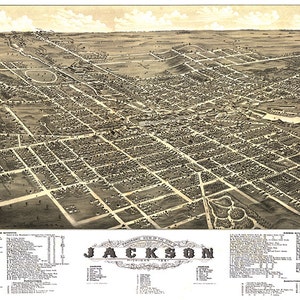 Karte der Stadt Jackson in der US-USA.  J. J. Stoner, 1881. Vintage Giclee Karte.