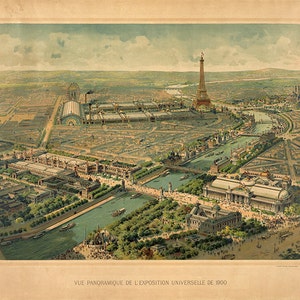 Exposição Internacional Internacional Feira Mundial Universelle de 1900, Paris, França.  L'Exposição de Paris.  Mapa de impressão de reprodução vintage.
