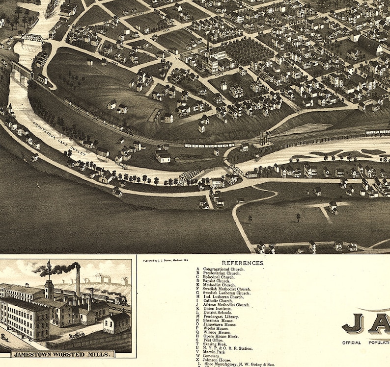 Jamestown Chautauqua County. N.Y. New York 1882. Aerial View Etsy