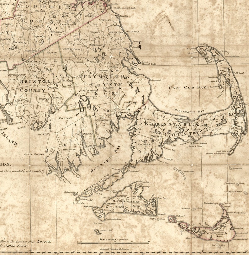 Map of Massachusetts MA 1801 Vintage Restoration Hardware Home - Etsy