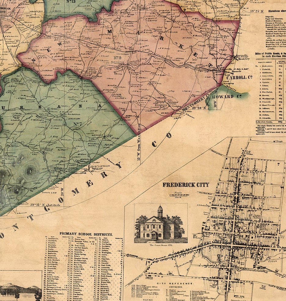 Map of Frederick County Maryland MD. 1858. Vintage Etsy
