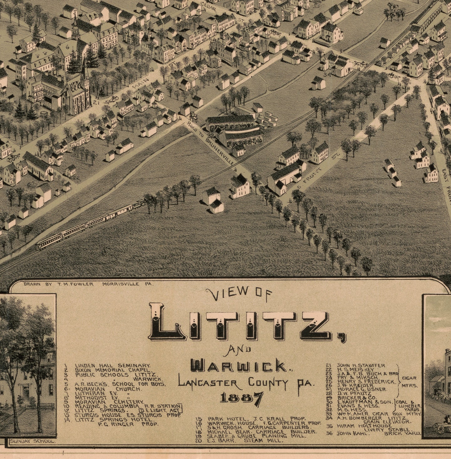 Map of Lititz and Warwick Lancaster Co. Pennsylvania PA Etsy