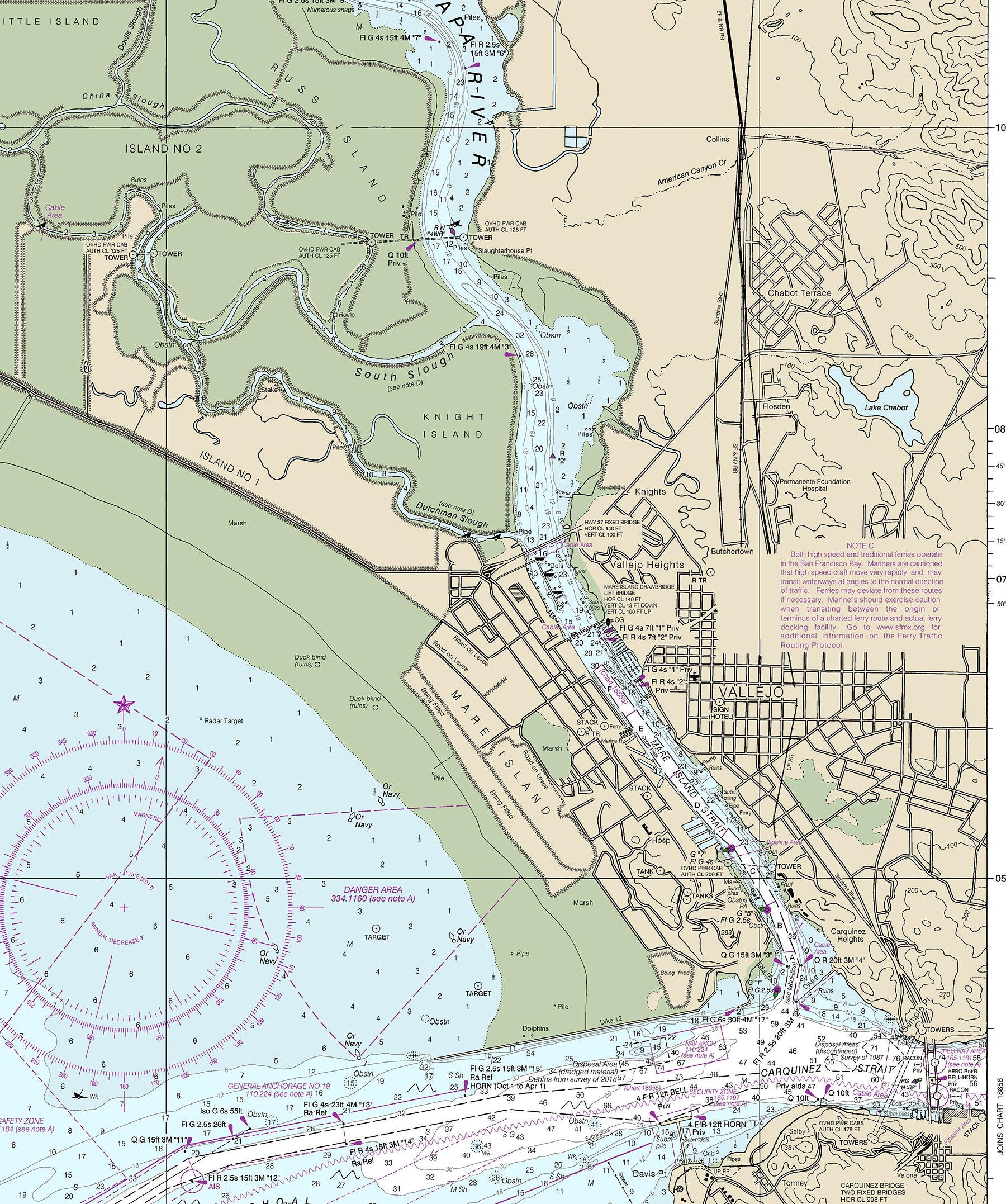 San Pablo Bay Nautical Chart – NOAA 18654 Map Reproduction Print ...