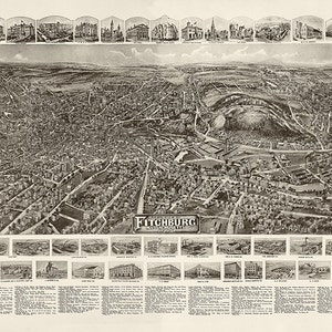 Fitchburg, Worcester Co., Massachusetts, MA, 1882.  Restauración Hardware Home Deco Style Old Wall Vintage Reprint.
