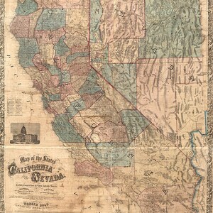 Karte der Bundesstaat Nevada und Kalifornien 1876. Vintage home Deco Stil alte Wandreproduktion Karte.