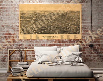 Watertown, Jefferson County, New York NY : 1891.  "Looking Northeast".  Kimball, Burleigh.  Reproduction Vintage Bird's Eye View map Print.