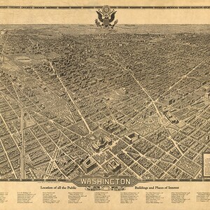 Washington, D.C. District of Columbia, prachtige hoofdstad. Olson, 1921. Vintage restauratiebeslag in decostijl, reproductiekaart.