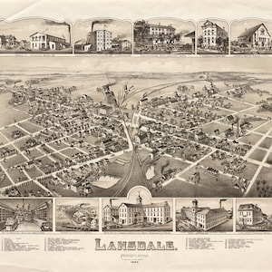 Map of Lansdale, Montgomery Co., Pennsylvania, PA 1885.  Home Deco Style Old Wall Giclee Reproduction.