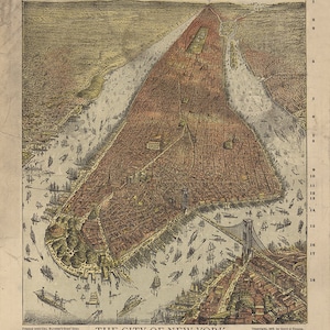 Manhattan, New York City. Taylor, Will L. 1879. einschließlich Manhattan Beach . New York & Manhatten Beach R.R. Vintage Landkarte, reproduziert