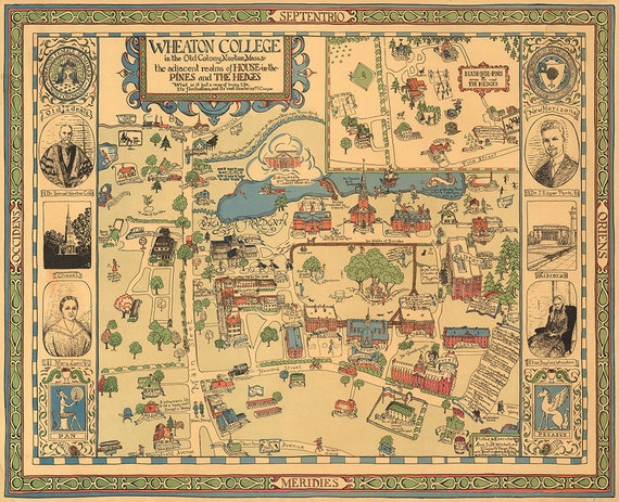 Wheaton College Ma Campus Map Map Of Wheaton College Ma. Vintage Home Deco Style Old Wall | Etsy Australia