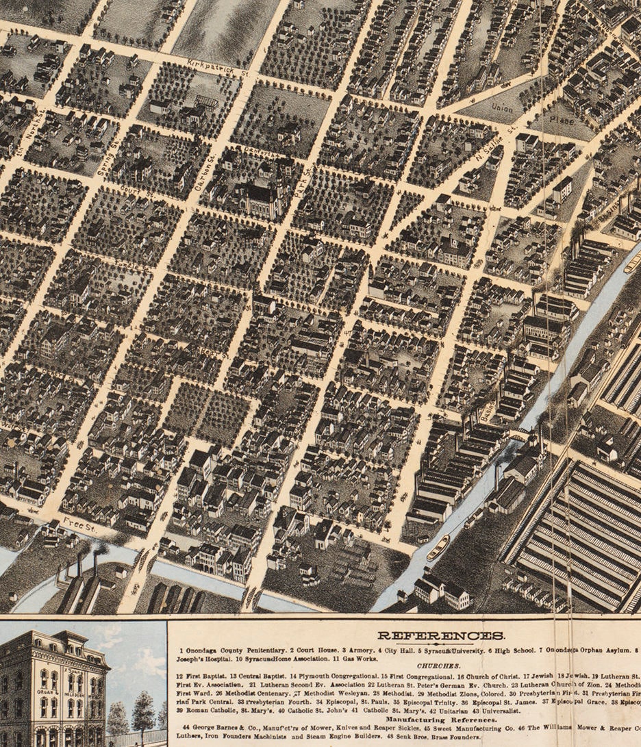 Map of Syracuse New York : 1874 . Vintage restoration  Etsy