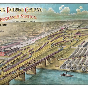 Nueva estación de intercambio del ferrocarril de Pensilvania, calles 31 y Market, oeste de Filadelfia, 1902, con patio de operaciones, según los planos oficiales