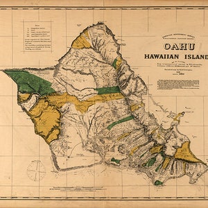 Karte von Oahu, Hawaii-Inseln, 1881. Restaurierung Hardware Home Deco Stil alte Wand Vintage Reprint.