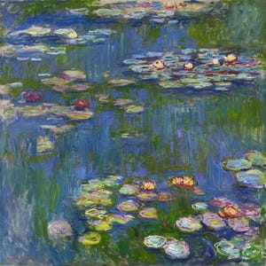 Nenúfares - Claude Monet. 1916. Impresión de reproducción de mapa de pared antiguo estilo art déco de casa vintage.