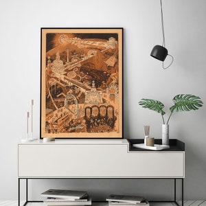Road From Earth to Heaven Reproduction Map Print, Vintage Religious Allegory Poster, Antique Christian Wall Art Decor