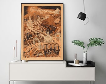 Pictorial The Road from Earth to Heaven.  Home Deco Style Old Wall Vintage Reprint.