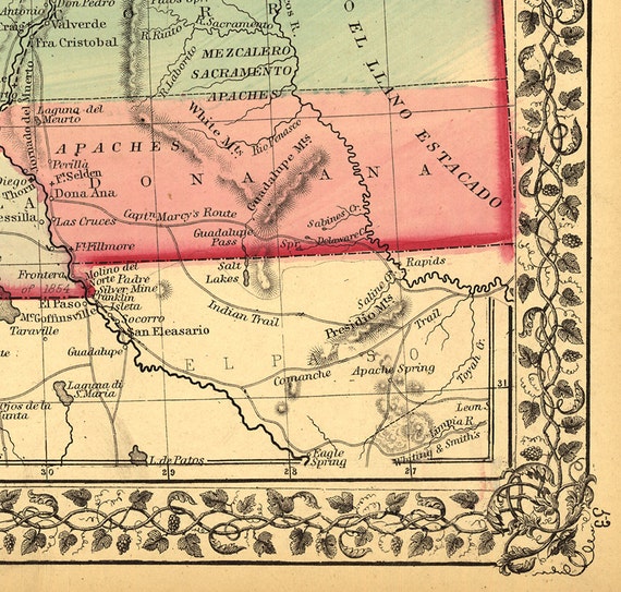16x20 1867 New Mexico /& Arizona Historic State Map