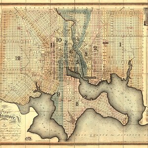 Baltimore Stadtplanung, Maryland, MD., 1822. Vintage Restaurierung Hardware Haus-Deco-Stil alte Wand Reproduktion Karte drucken.