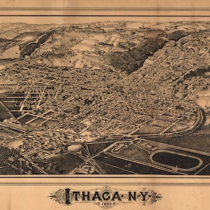 Karte von Ithaca, Tompkins County, Cayuga Heights, NY 1882.  Vintage Restaurierung Hardware Home Deco Stil alte Wand Reproduktion Karte Druck.