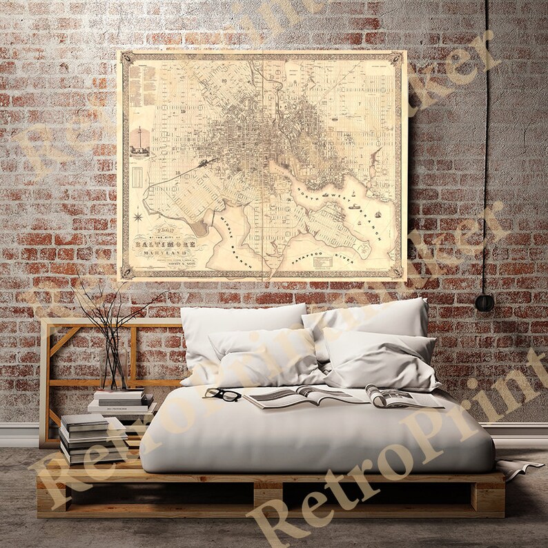 Baltimore city planning Maryland MD. Derveer 1851. Etsy