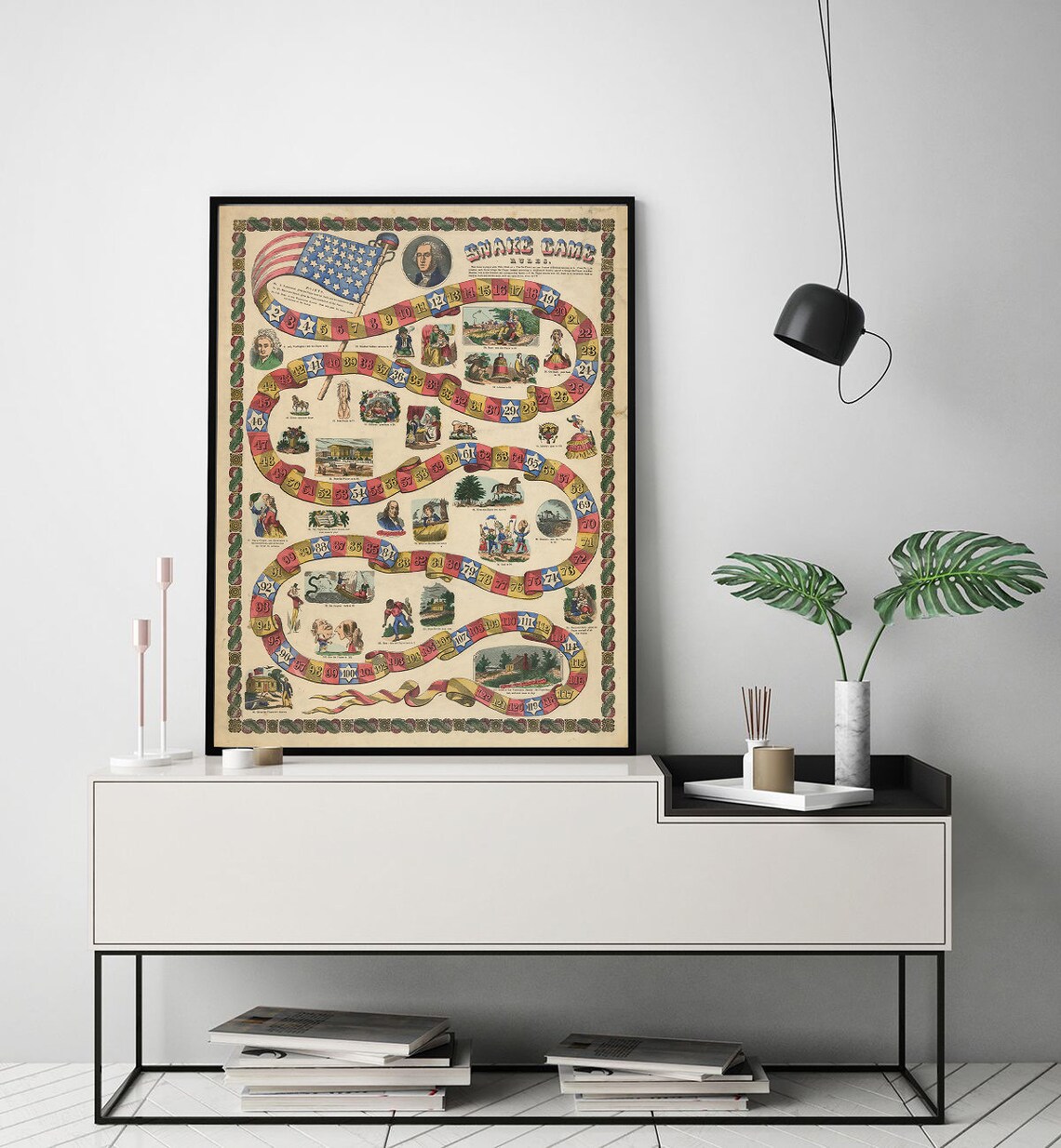 Snake Game Rules. Game Board. Vintage Reproduction Etsy